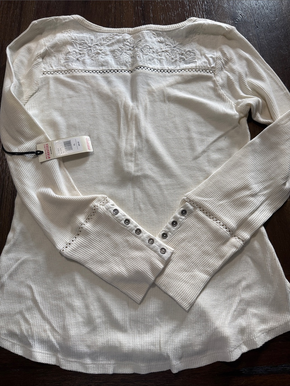 Cream Waffle Top with Metallic Embroidery Details